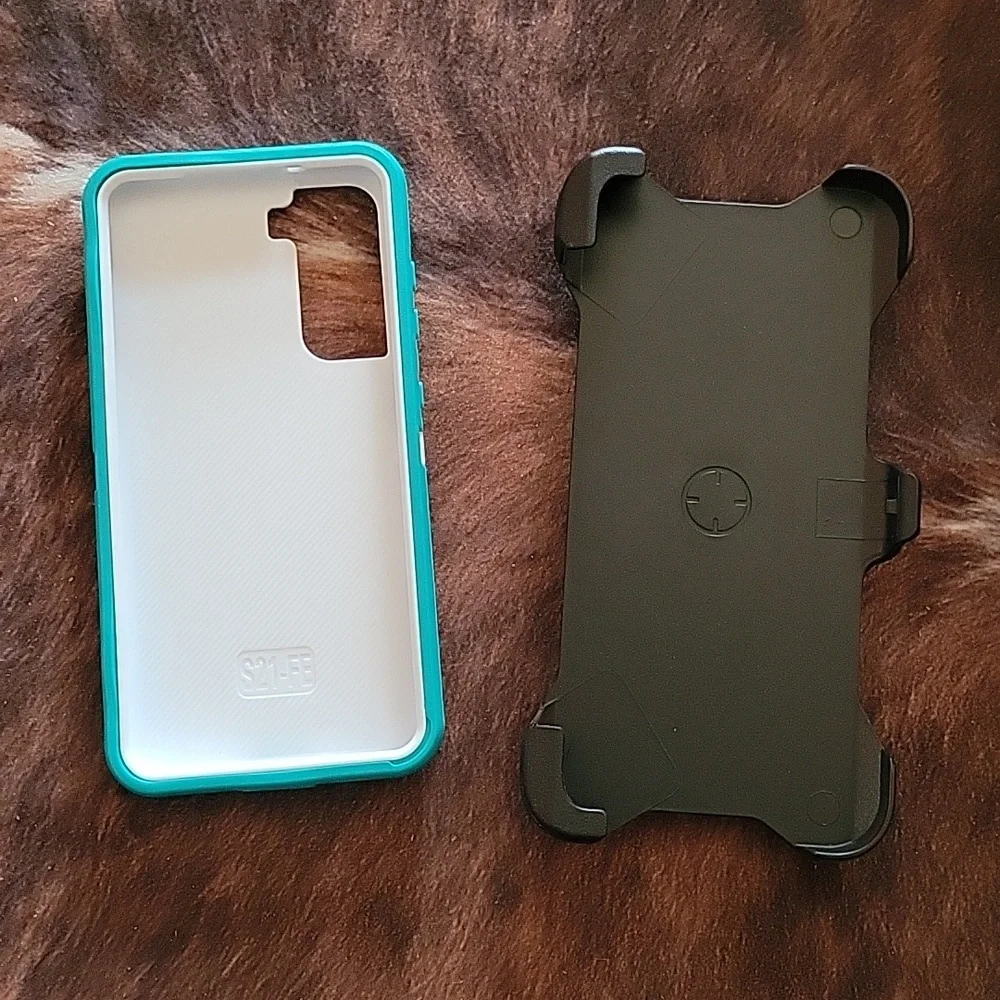 Teal/White Phone Case for Samsung Galaxy S21 FE and belt clip holder